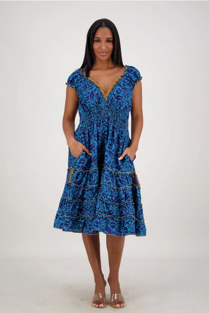 Smocked Ruffle Midi Dress
