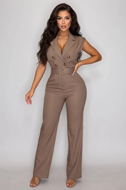 Double Breasted Notch Belted Jumpsuit
