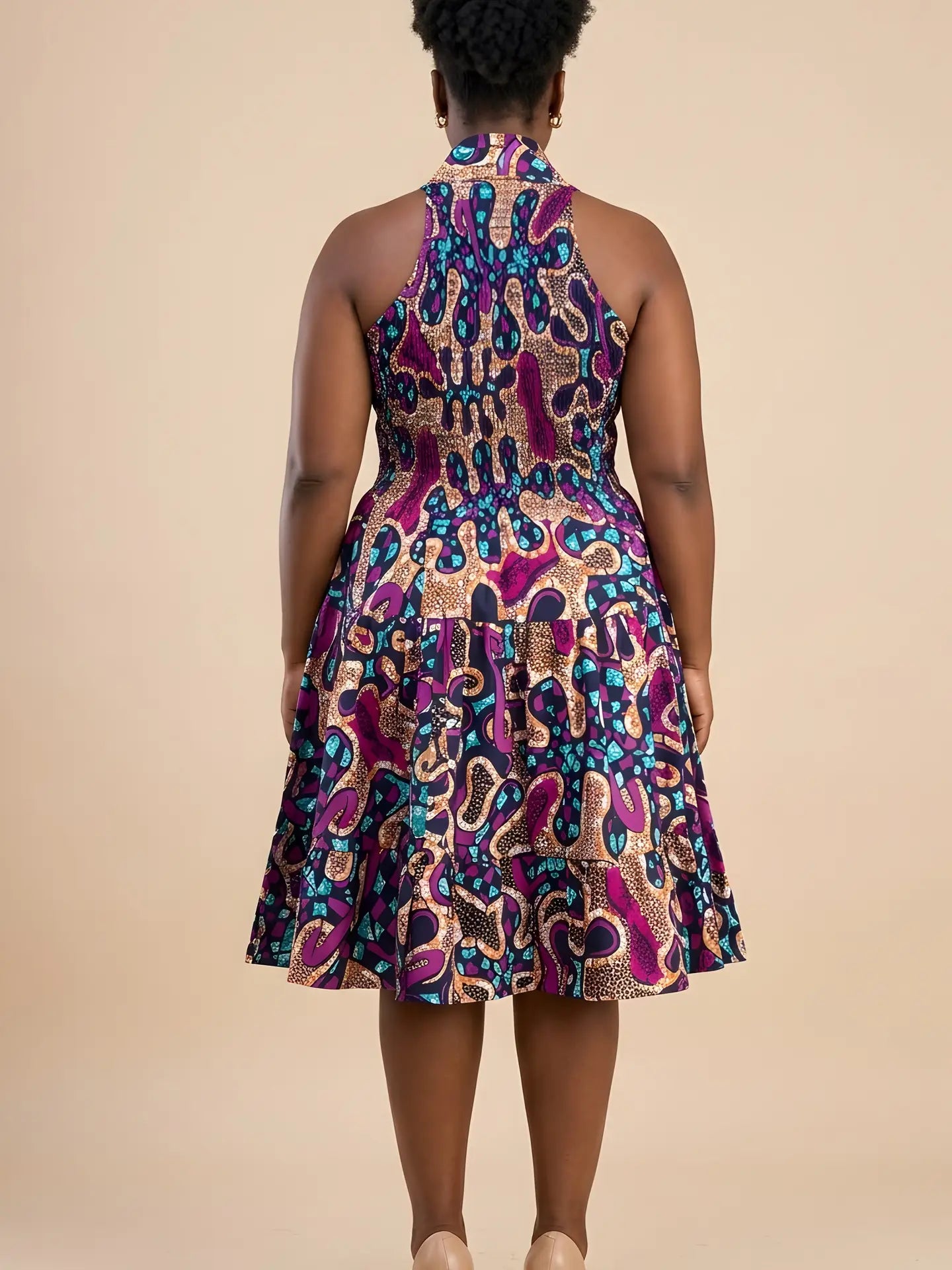 African Smocked Waist Fit and Flare Midi Dress