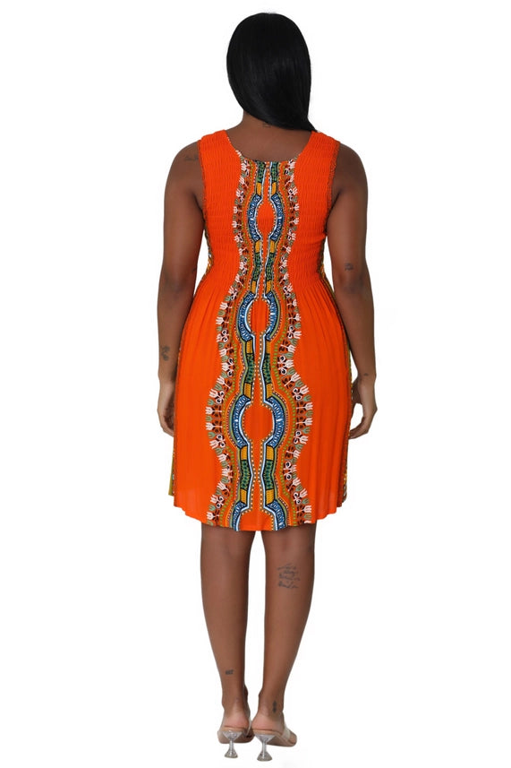 Sleeveless Traditional Print Dress