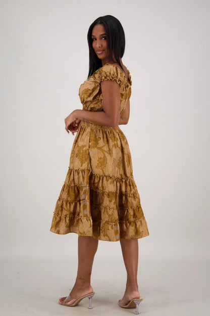 Smocked Ruffle Midi Dress