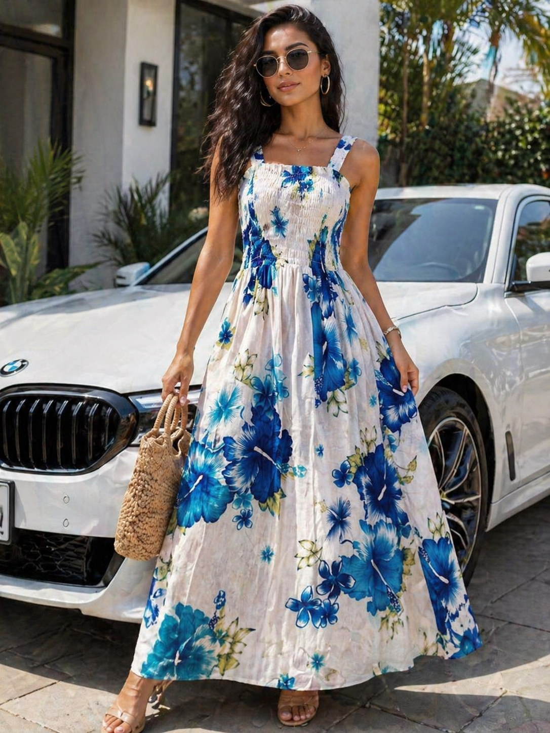 Floral Smocked Midi Dress