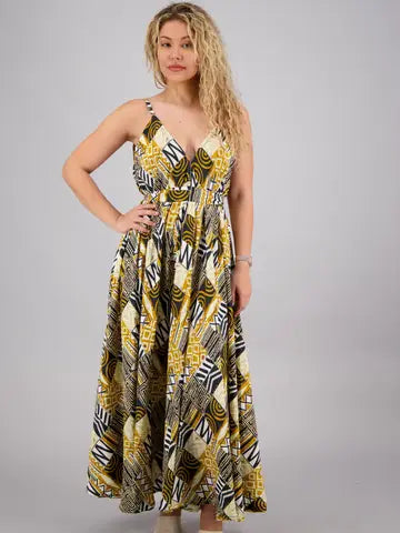 Tribal print Silk Maxi Dress