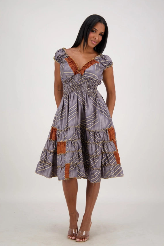 Smocked Ruffle Midi Dress