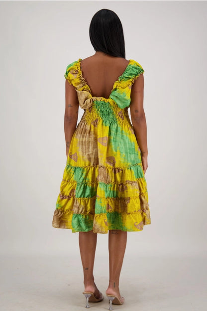 Smocked Ruffle Midi Dress