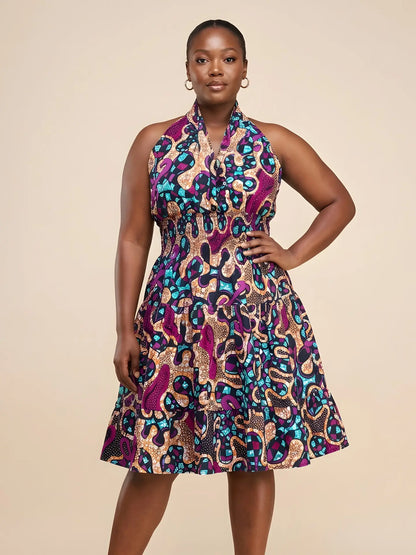 African Smocked Waist Fit and Flare Midi Dress