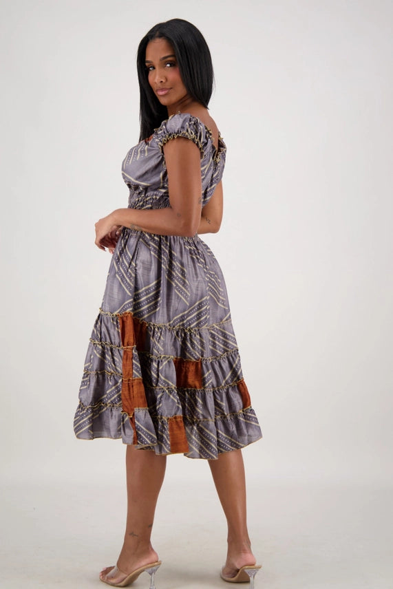 Smocked Ruffle Midi Dress