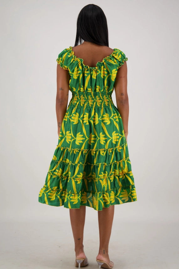 Smocked Ruffle Midi Dress