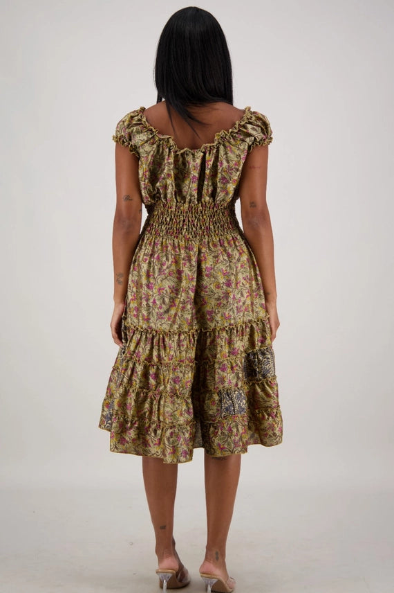 Smocked Ruffle Midi Dress