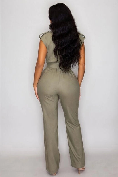 Double Breasted Notch Belted Jumpsuit
