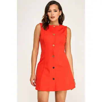Sleeveless Mini Dress with Gold Buttons
