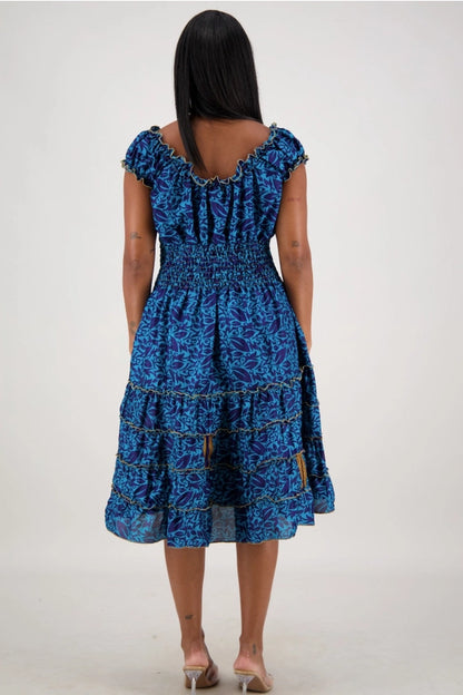 Smocked Ruffle Midi Dress