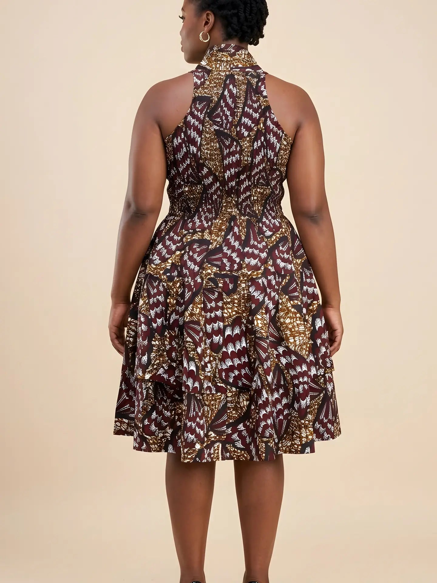 African Smocked Waist Fit and Flare Midi Dress