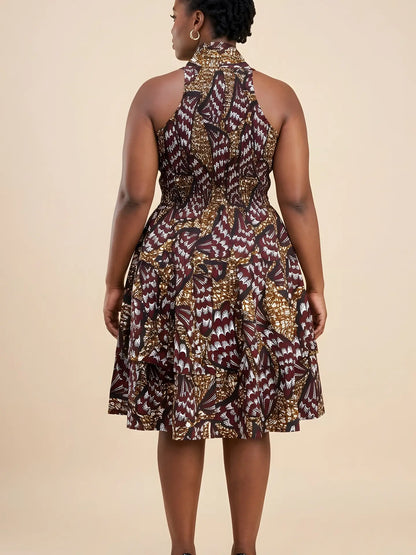 African Smocked Waist Fit and Flare Midi Dress