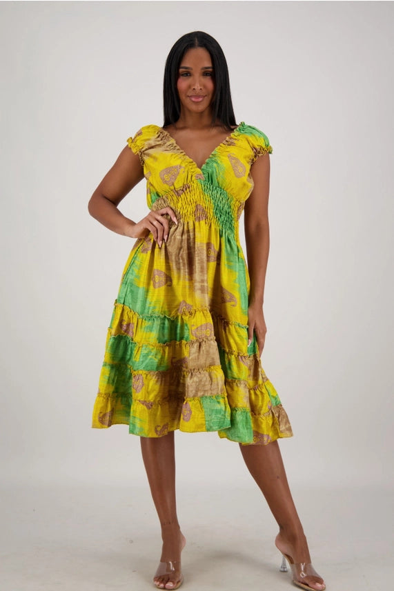 Smocked Ruffle Midi Dress