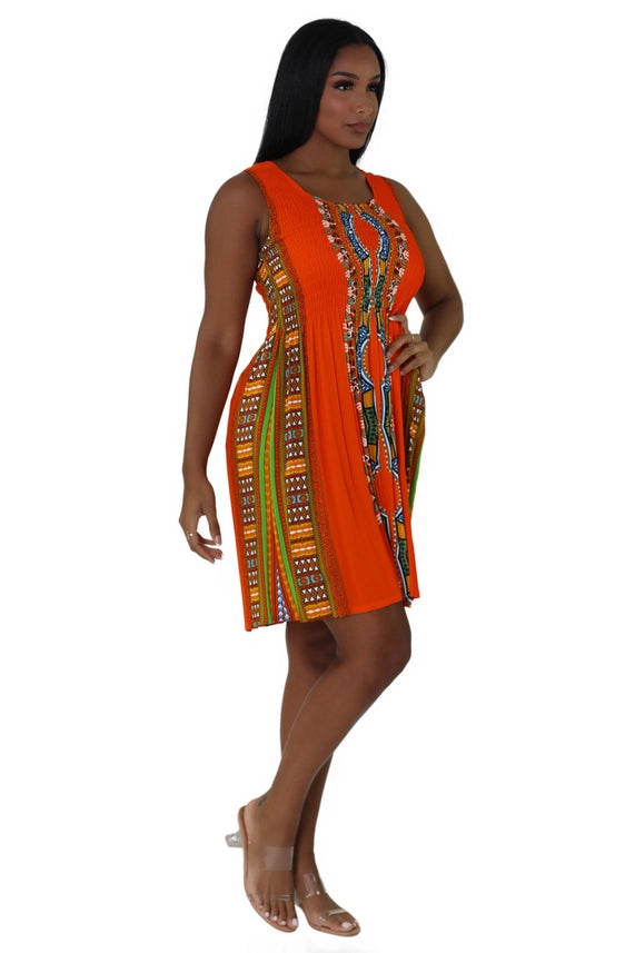 Sleeveless Traditional Print Dress