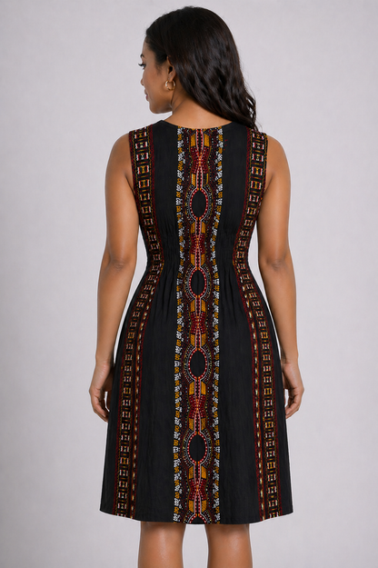 Sleeveless Traditional Print Dress