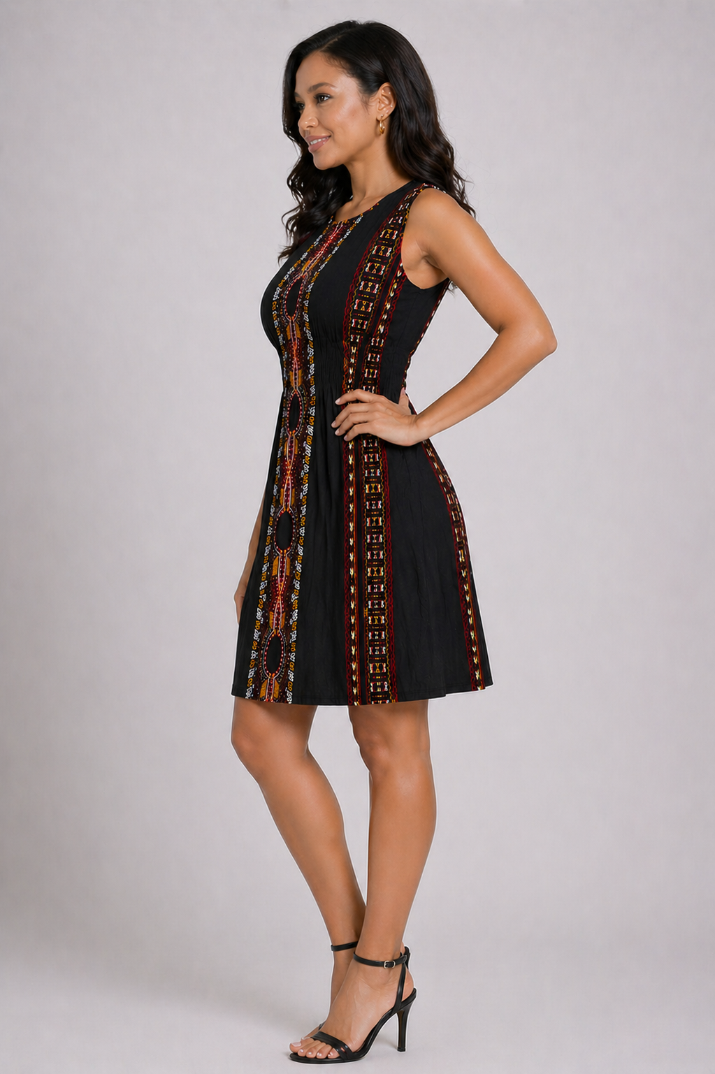 Sleeveless Traditional Print Dress