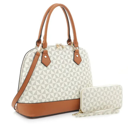 Geometric Monogram Designer Dome Satchel with matching Wallet