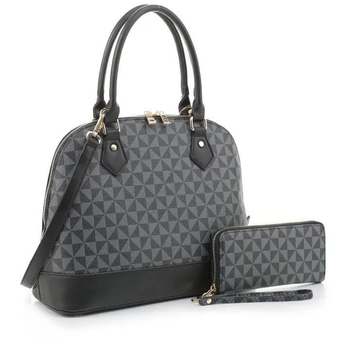 Geometric Monogram Designer Dome Satchel with matching Wallet