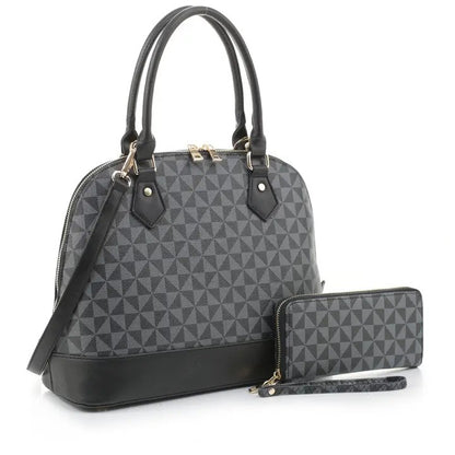 Geometric Monogram Designer Dome Satchel with matching Wallet