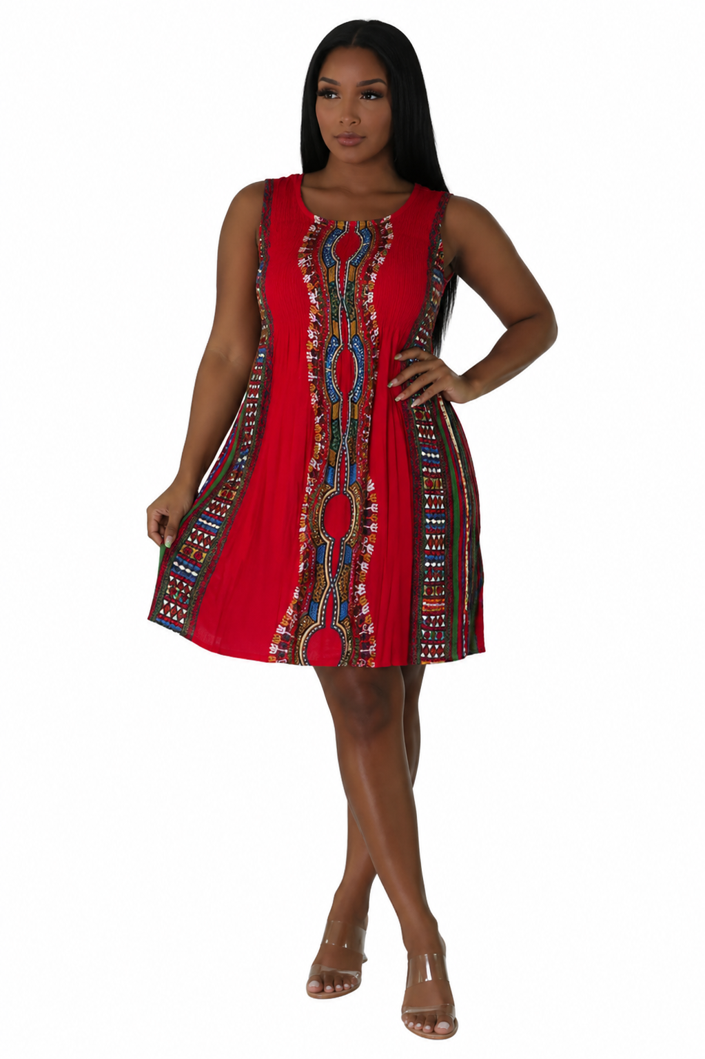Sleeveless Traditional Print Dress