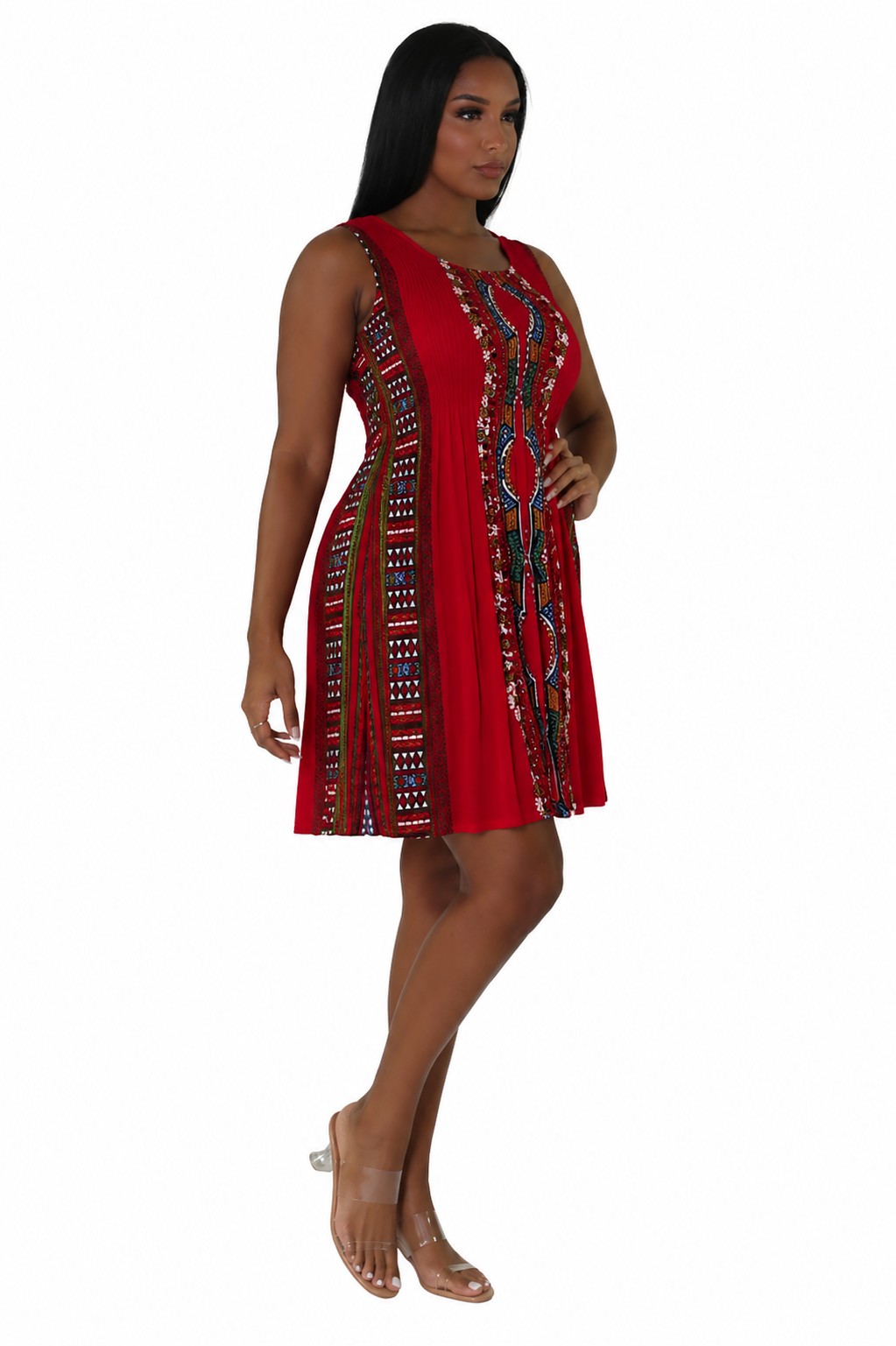 Sleeveless Traditional Print Dress