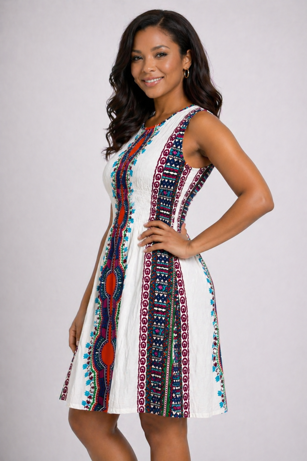 Sleeveless Traditional Print Dress