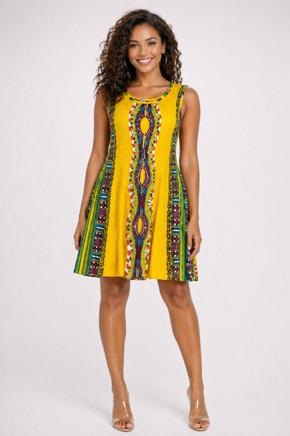 Sleeveless Traditional Print Dress