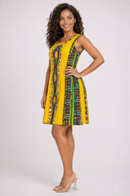 Sleeveless Traditional Print Dress