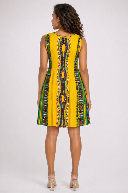 Sleeveless Traditional Print Dress