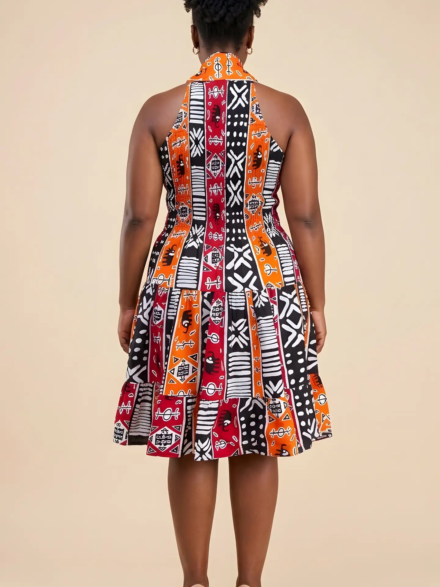 African Smocked Waist Fit and Flare Midi Dress
