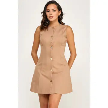 Sleeveless Mini Dress with Gold Buttons