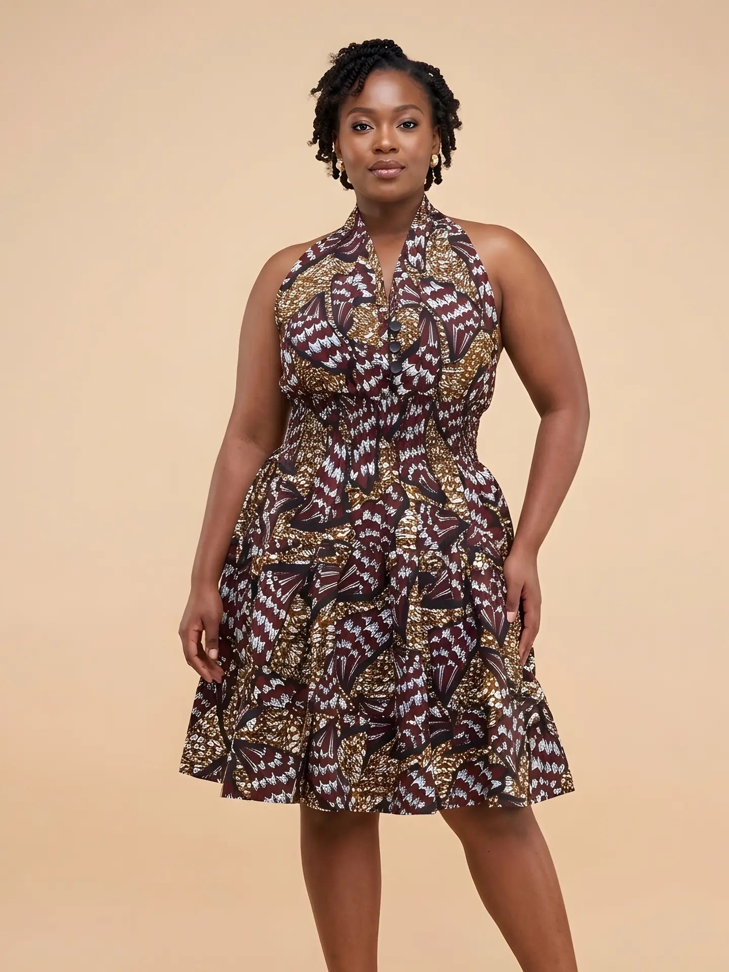 African Smocked Waist Fit and Flare Midi Dress