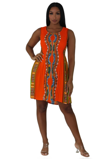 Sleeveless Traditional Print Dress