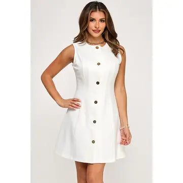 Sleeveless Mini Dress with Gold Buttons