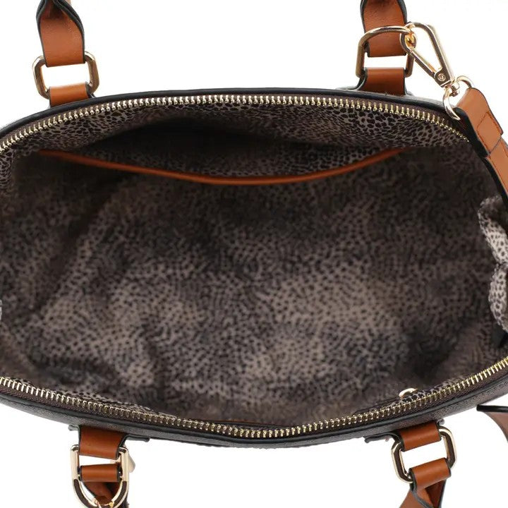 Geometric Monogram Designer Dome Satchel with matching Wallet